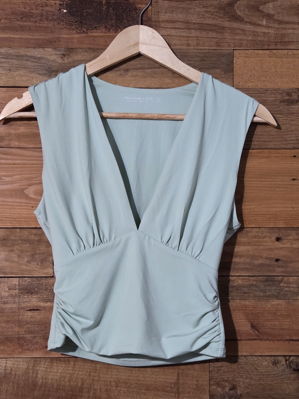 Abercrombie & Fitch Ruched Deep V Neck Top Mint Green S Y2K Going Out Cropped